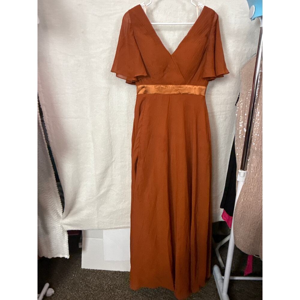 BN #603 Lavetir Rust Orange Pleated Flutter Sleeve Maxi Dress - Size 6
